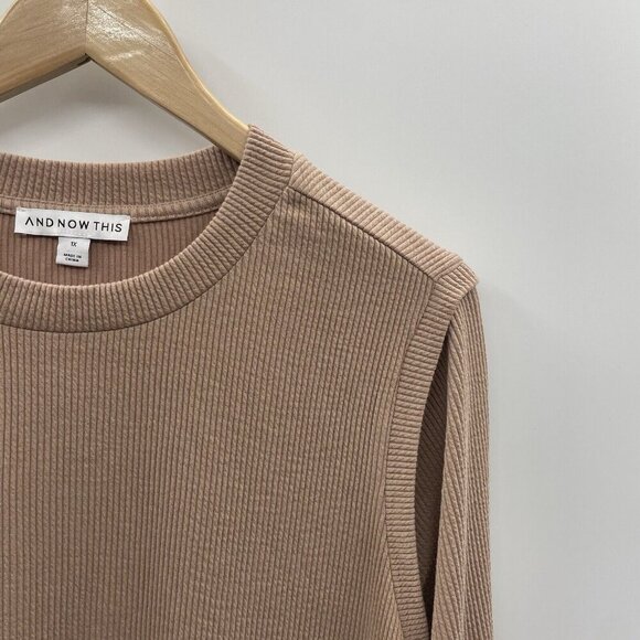 And Now This Womens Trendy Plus Size 1X Ribbed Crewneck Top in Almond Tan 1346 - Picture 3 of 7